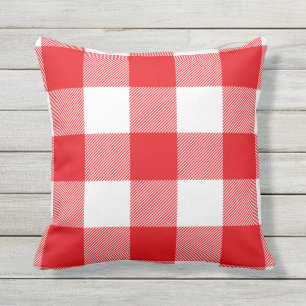 Rustic Red and White Buffalo Check Pattern Cushion