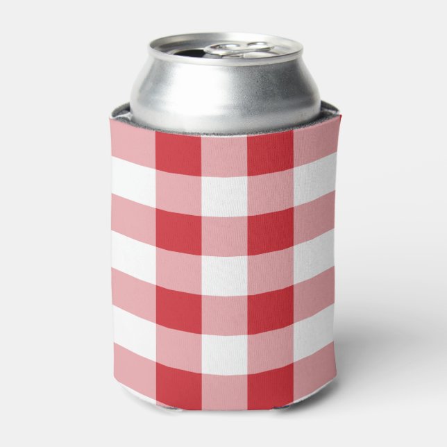 Rustic Red and White Buffalo Plaid Pattern Can Cooler (Can Front)