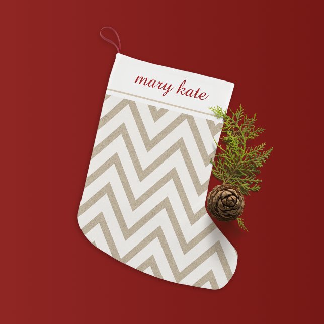 Rustic Red and White Faux Burlap Chevron Pattern Small Christmas Stocking (Creator Uploaded)