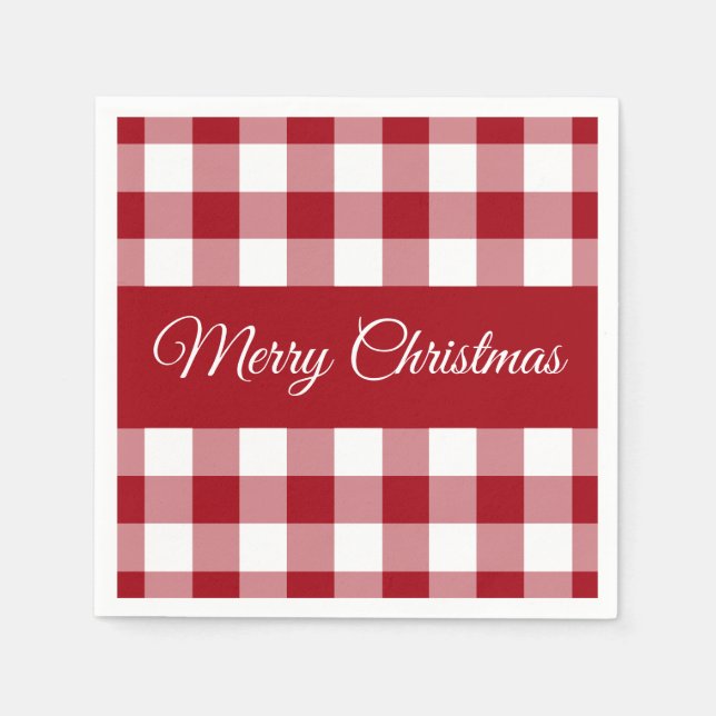 Rustic Red And White Plaid Christmas Napkin (Front)