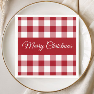 Rustic Red And White Plaid Christmas Napkin