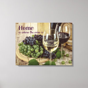 Rustic Red and White Wine Glasses Grapes Barrel Canvas Print