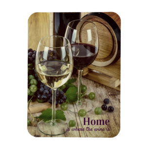 Rustic Red and White Wine Glasses Grapes Barrel Magnet