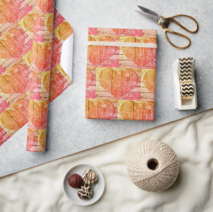 Rustic red and yellow Heart wrapping paper