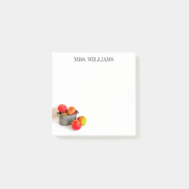 Rustic Red Apple Bucket Teacher Name 3 x 3 Post-it Notes (Front)