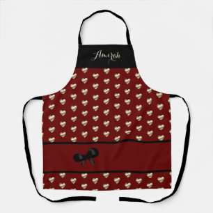 Rustic Red Apron with Gold Hearts