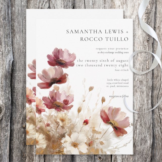 Rustic Red & Barley Watercolor Wildflowers Invitation (Creator Uploaded)