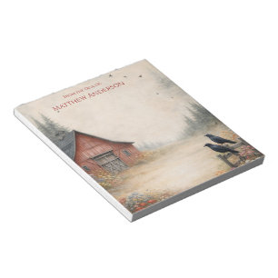 Rustic Red Barn and Crows Farm Scene Notepad