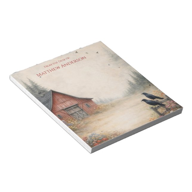 Rustic Red Barn and Crows Farm Scene |  Notepad (Angled)