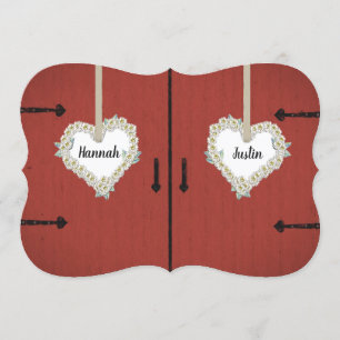 Rustic Red Barn and Daisies Country Wedding Invitation