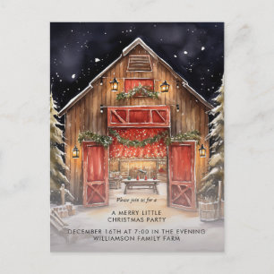 Rustic Red Barn Country Christmas Party Announcement Postcard
