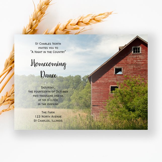 Rustic Red Barn Country Homecoming Dance Invitation (Creator Uploaded)