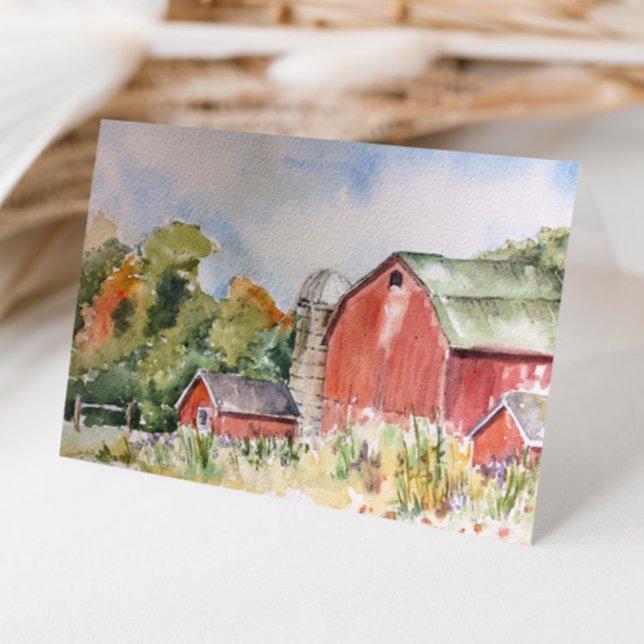 Rustic Red Barn Country Watercolor Thank You Card (Creator Uploaded)
