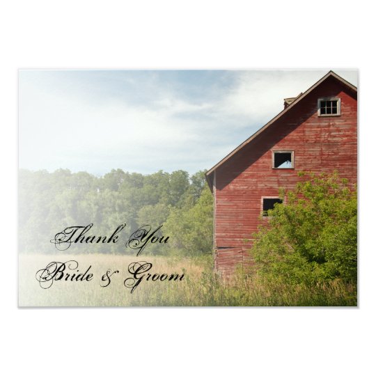 Rustic Red Barn Country Wedding Thank You Note Card