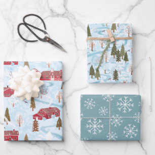 Rustic Red Barn Country Winter Christmas Wrapping Paper Sheet