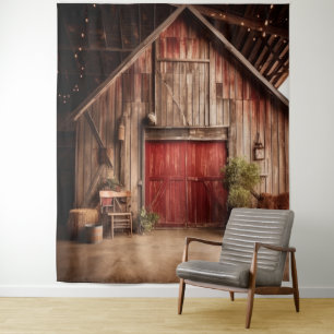 Rustic Red Barn Door Hanging Tapestry