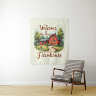 Rustic Red Barn Farmhouse Wall Decor Tapestry