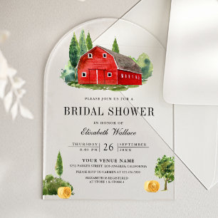 Rustic Red Barn Rural Farm Bridal Shower Acrylic Invitations