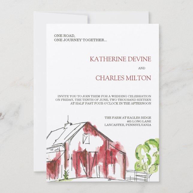 Rustic Red Barn Wedding Invitation (Front)