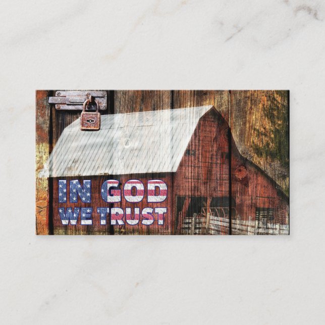 Rustic Red Barn With Latch In God We Trust Business Card (Front)
