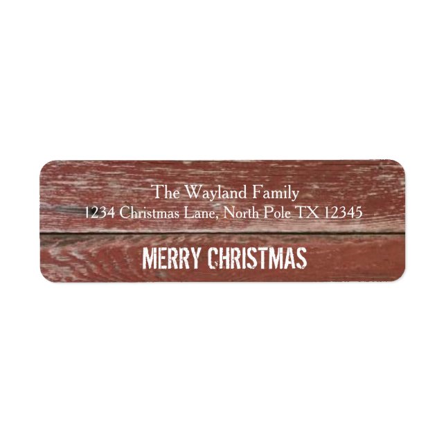 Rustic Red Barn Wood Christmas Address Labels (Front)