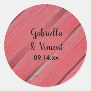 Rustic Red Barn Wood Country Wedding Classic Round Sticker