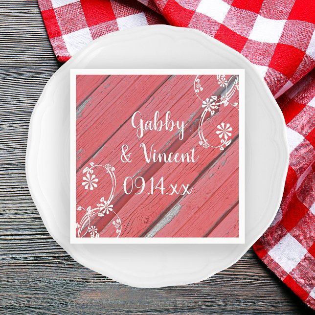 Rustic Red Barn Wood Country Wedding Napkin (Creator Uploaded)