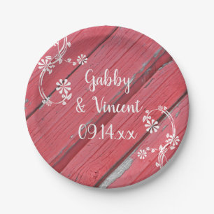 Rustic Red Barn Wood Country Wedding Paper Plate