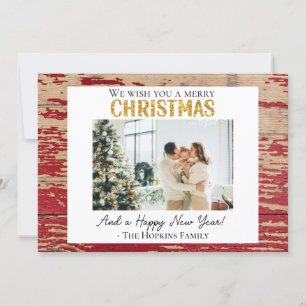Rustic Red Barn Wood Custom Photo Christmas Card