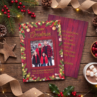 Rustic Red Barn Wood Custom Photo Christmas Holiday Card
