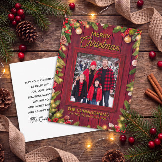 Rustic Red Barn Wood Custom Photo Christmas Holiday Postcard