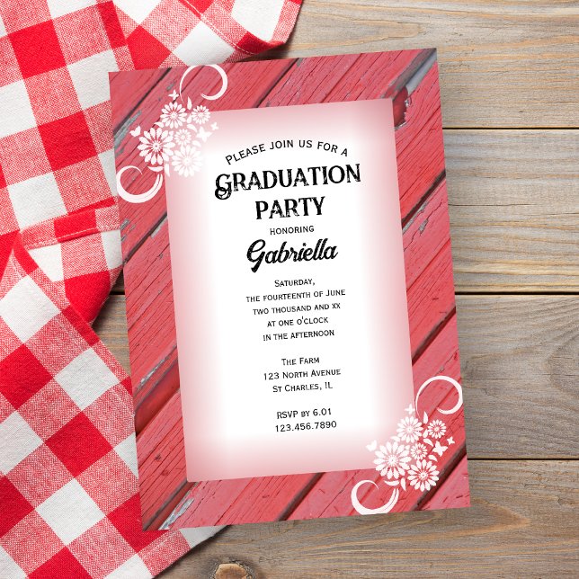 Rustic Red Barn Wood Floral Farm Graduation Party Invitation (Creator Uploaded)