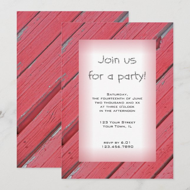 Rustic Red Barn Wood Party Invitation (Front/Back)