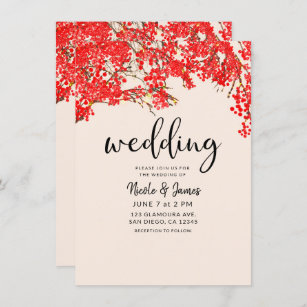 Rustic Red Berries Berry Tree Branches Wedding Invitation