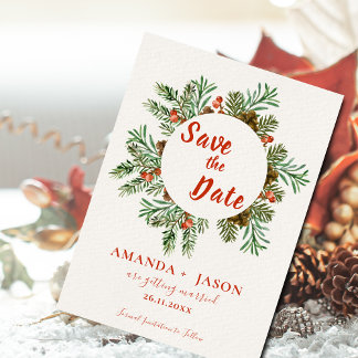 Rustic Red Berries Christmas Wedding Save the Date