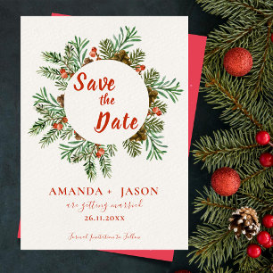 Rustic Red Berries Christmas Wedding Save the Date