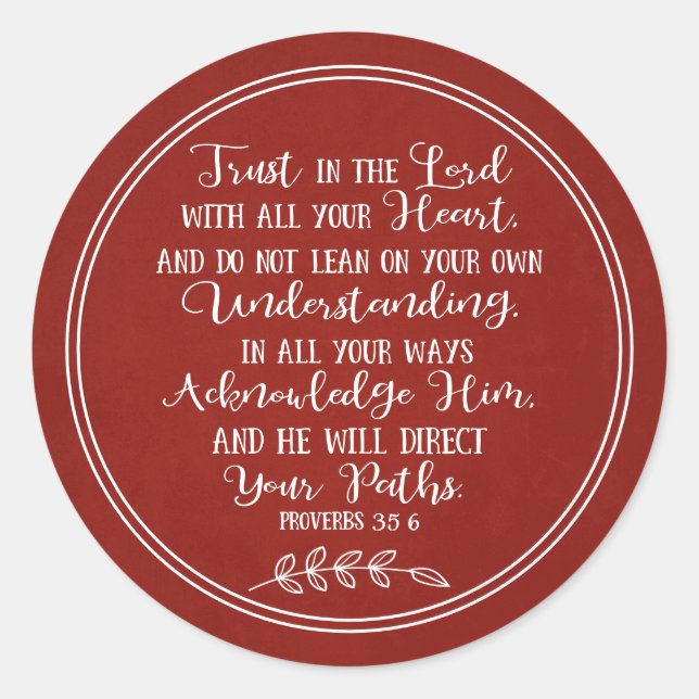 Rustic Red Bible Verse Christian Typography Classic Round Sticker (Front)