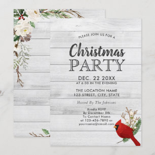 Rustic Red Bird Holly Wood Holiday Party Invitation