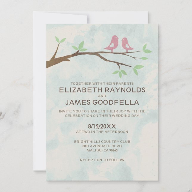 Rustic Red Bird Wedding Invitations (Front)
