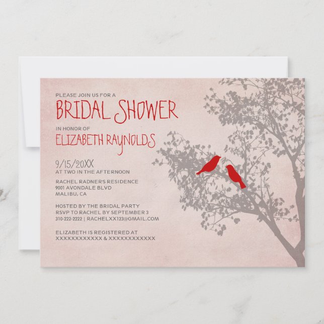 Rustic Red Birds Bridal Shower Invitations (Front)