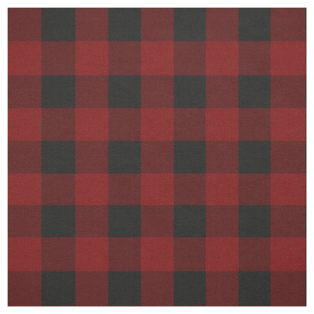 Rustic Red | Black Buffalo Check Plaid Pattern Fabric (Swatch)
