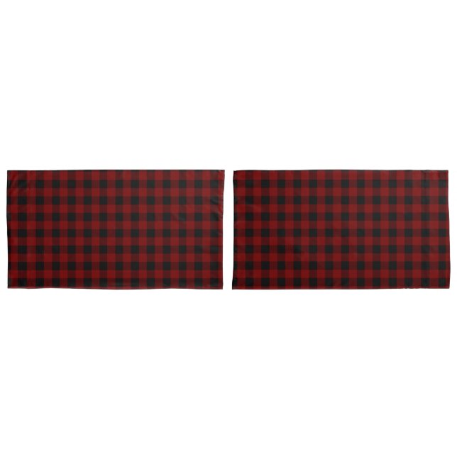 Rustic Red | Black Buffalo Check Plaid Pattern Pillowcase (Front-Set)