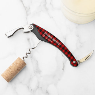 Rustic Red Black Buffalo Lumberjack Plaid Check Corkscrew