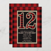 Rustic Red Black Buffalo Plaid 12th 12 Birthday