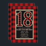 Rustic Red Black Buffalo Plaid 18th 18 Birthday Invitation<br><div class="desc">Rustic Red Black Buffalo Plaid 18th 18 Birthday Invitations.</div>