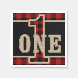 Rustic Red Black Buffalo Plaid 1st Birthday Party Napkin