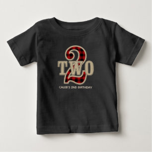 Rustic Red Black Buffalo Plaid 2nd Birthday Party Baby T-Shirt