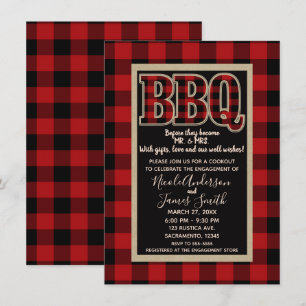 Rustic Red Black Buffalo Plaid BBQ Barbecue Invitation