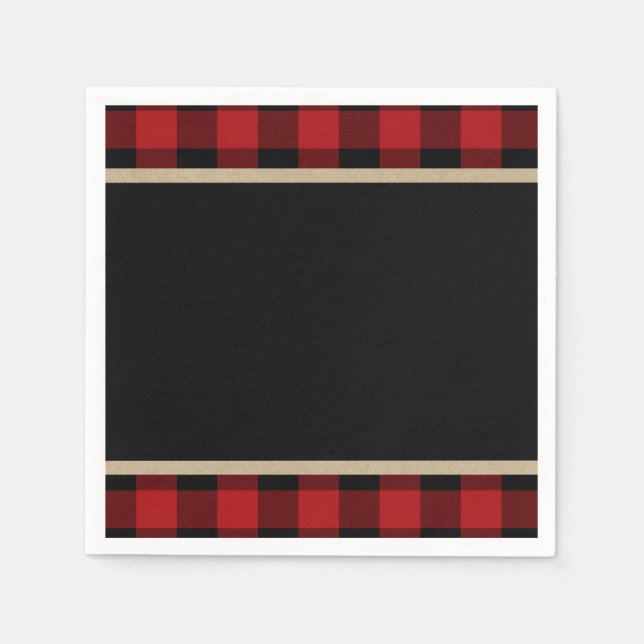 Rustic Red Black Buffalo Plaid Birthday Party Napkin (Front)