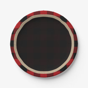 Rustic Red Black Buffalo Plaid Birthday Party Paper Plate